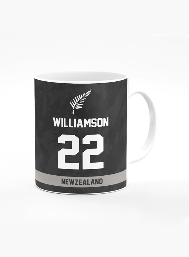 Stylizedd Designer Printed Coffee Mug with Heavy Duty Handle 11oz Ceramic Personalised Gift Mugs Cup - Cricket Player - Kane Williamson, Jersey Number - 22 (With Logo) - Image 1