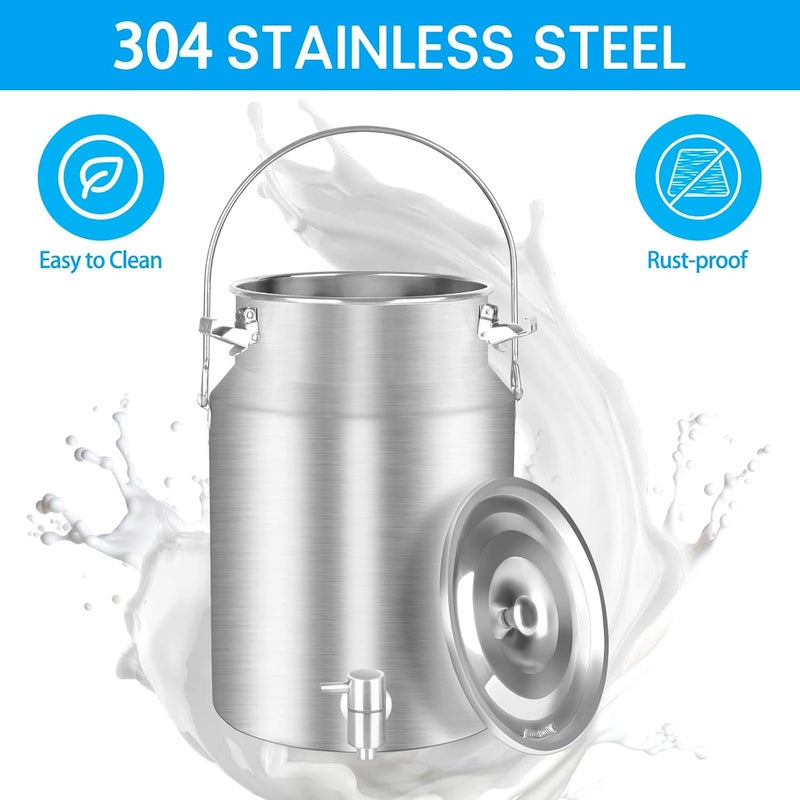 Togarhow 304 Stainless Steel 10 Liter Milk Can Milk Bucket Wine Pail Bucket with Spigot 2.64 Gallon Milk Can Tote Jug with Sealed Lid Heavy Duty for Milk and Wine - Image 2