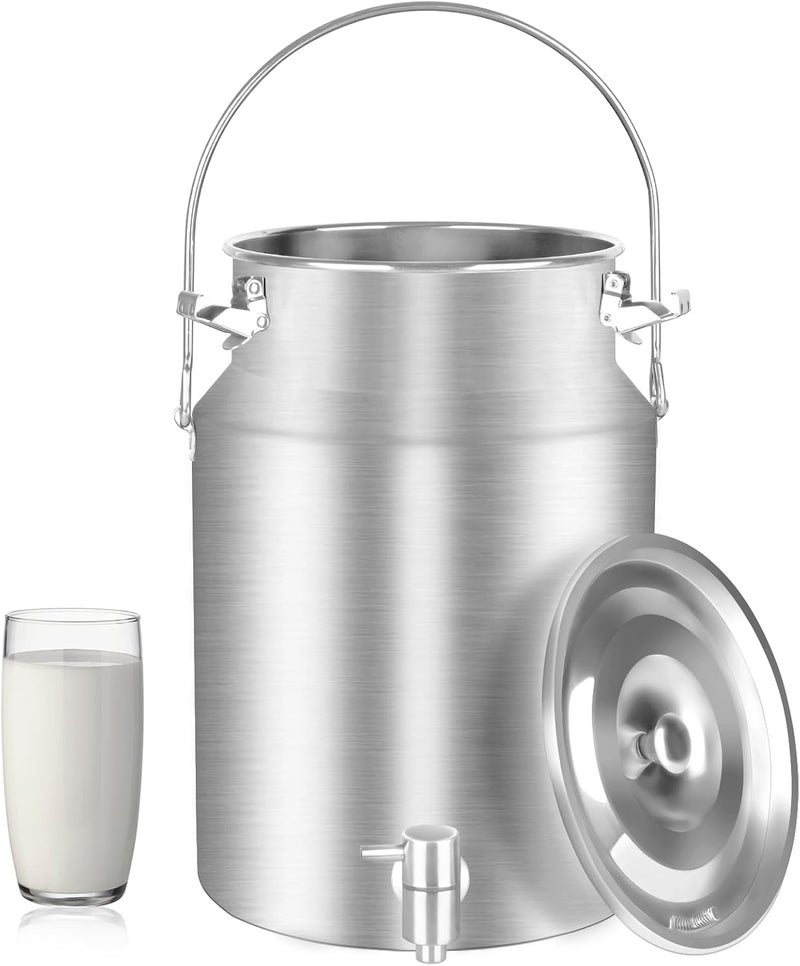 Togarhow 304 Stainless Steel 10 Liter Milk Can Milk Bucket Wine Pail Bucket with Spigot 2.64 Gallon Milk Can Tote Jug with Sealed Lid Heavy Duty for Milk and Wine - Image 1