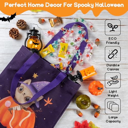 ATFUNSHOP Trick or Treat Bags Halloween Bags 3PACKS Cat Ghost Canvas Reusable Large Tote Bucket for Kids - Image 4