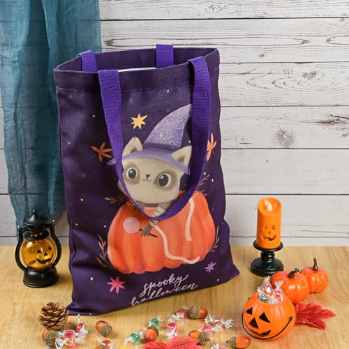ATFUNSHOP Trick or Treat Bags Halloween Bags 3PACKS Cat Ghost Canvas Reusable Large Tote Bucket for Kids - Image 5