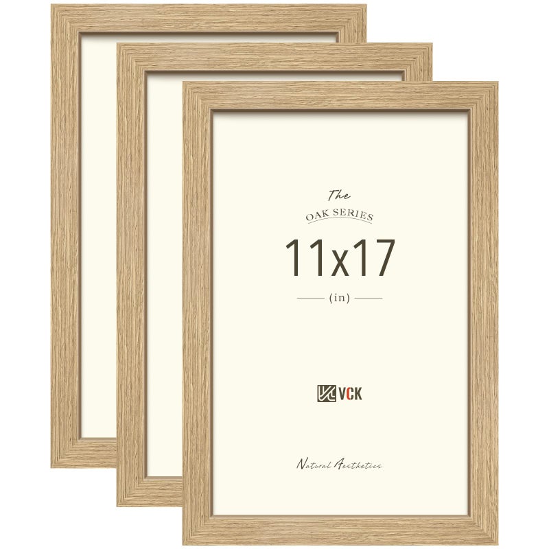 VCK 11x17 Poster Frame Set of 3  Beige Oak Natural Solid Wood Wall Gallery Picture Frame