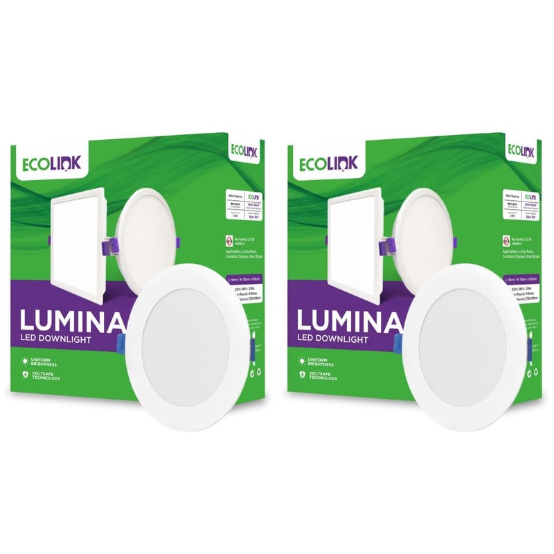 EcoLink Lumina 15-watt Round LED Downlighter | LED Ceiling Light for Home and Hall | Cut Out: 6 inch,Color: Cool Day Light, Pack of 2 - Image 2