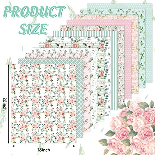 Whaline 12Pcs Spring Cotton Fabric Bundles 18 x 22 Inch Floral Greenery Printed Fat Quarters Pink Green Retro Quilting Patchwork Squares Sewing Fabrics for DIY Handmade Crafting Home Party Decor - Image 2