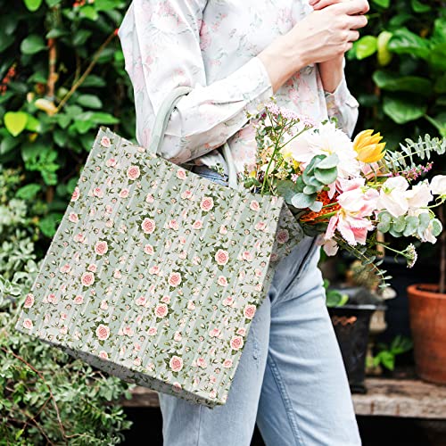 Whaline 12Pcs Spring Cotton Fabric Bundles 18 x 22 Inch Floral Greenery Printed Fat Quarters Pink Green Retro Quilting Patchwork Squares Sewing Fabrics for DIY Handmade Crafting Home Party Decor - Image 5