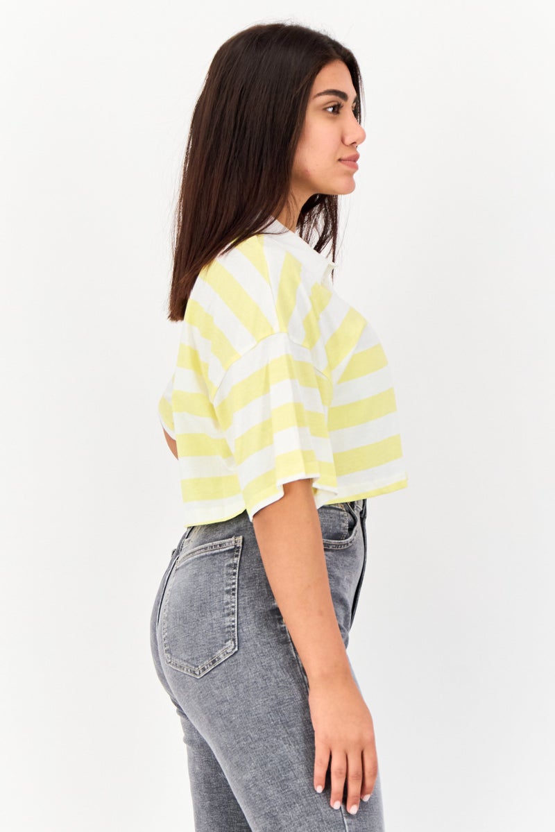 ONLY Women Spread Collar Short Sleeve Stripe Polo Shirt, Multicolor  - Image 2
