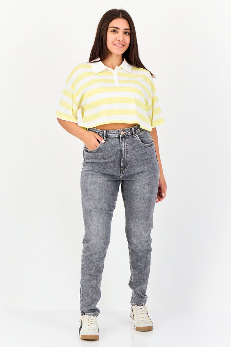 ONLY Women Spread Collar Short Sleeve Stripe Polo Shirt, Multicolor  - Image 3