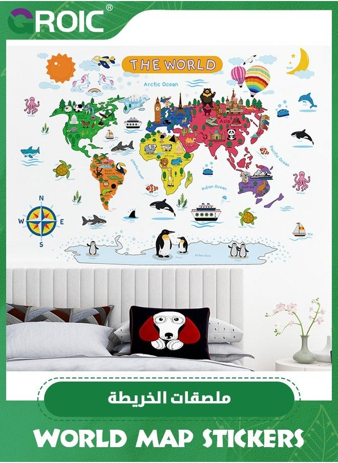 GROIC World Map Kids Wall Stickers Decals Peel and Stick Removable for Nursery Bedroom Living Room Art murals Decorations,Kids Educational Pee  - Image 4