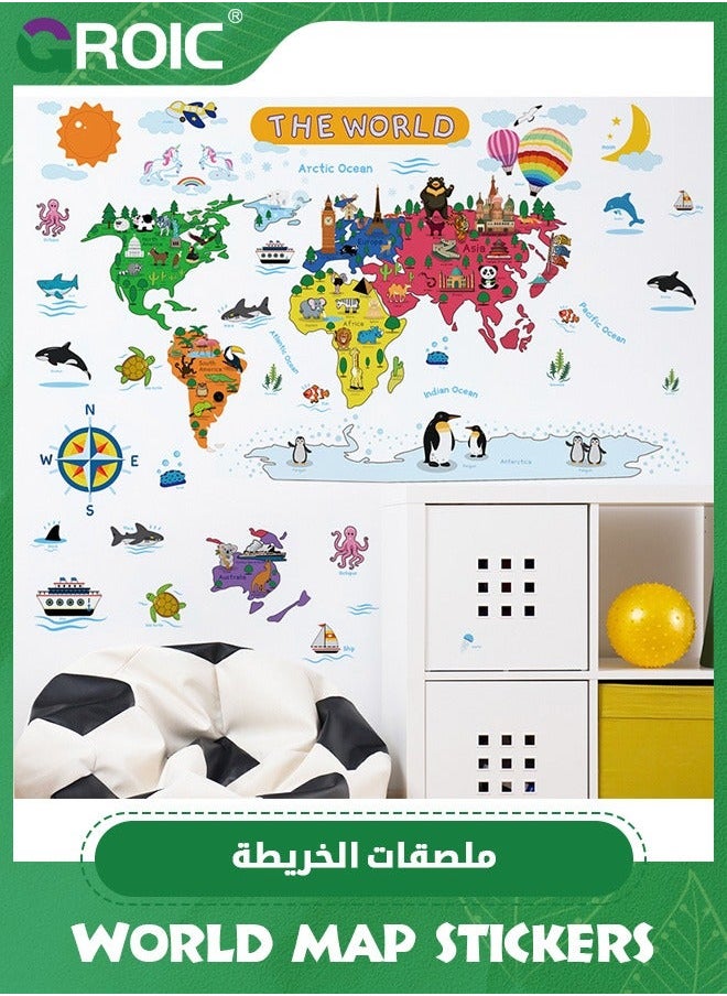 GROIC World Map Kids Wall Stickers Decals Peel and Stick Removable for Nursery Bedroom Living Room Art murals Decorations,Kids Educational Pee  - Image 2