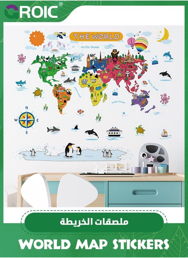 GROIC World Map Kids Wall Stickers Decals Peel and Stick Removable for Nursery Bedroom Living Room Art murals Decorations,Kids Educational Pee  - Image 5
