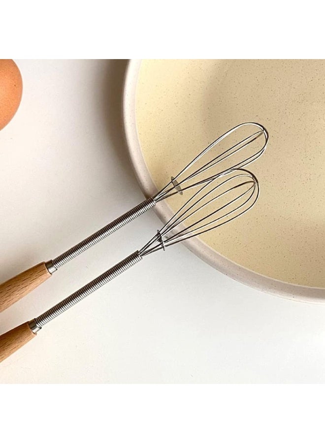Mini Whisk Stainless Steel Wire Small Egg Beater With Wood Handle 20cm for Whisking, Beating, Blending Ingredients, Mixing Sauces - Pack of 2 - Image 3