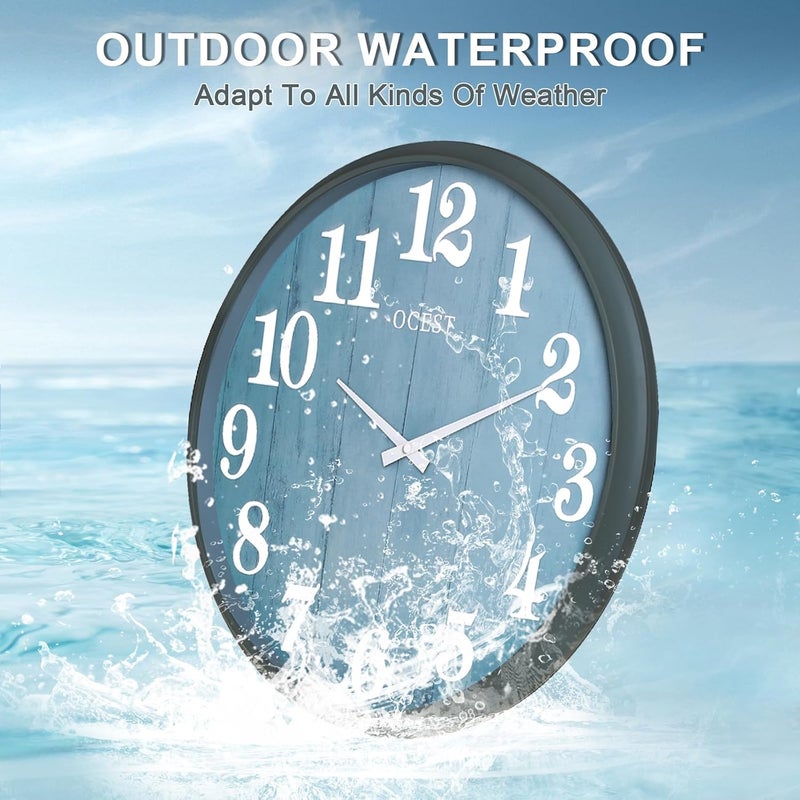 OCEST Large Indoor Outdoor Clock, 18 Inch Waterproof Oversized Wall Clock, Silent Battery Operated for Garden Pool Patio Living Room Office Decorative - Image 2