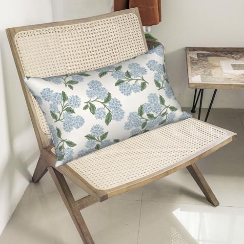 DAFENA Spring Pillow Covers 12x20 Inch 2 Pcs Blue Green Hydrangea Flower Decor Throw Pillows Vintage Floral Seasonal Summer Outdoor Decoration Lumbar Pillowcase Linen Cushion Cover for Couch Sofa - Image 4