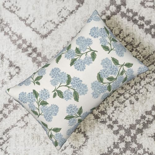 DAFENA Spring Pillow Covers 12x20 Inch 2 Pcs Blue Green Hydrangea Flower Decor Throw Pillows Vintage Floral Seasonal Summer Outdoor Decoration Lumbar Pillowcase Linen Cushion Cover for Couch Sofa - Image 5