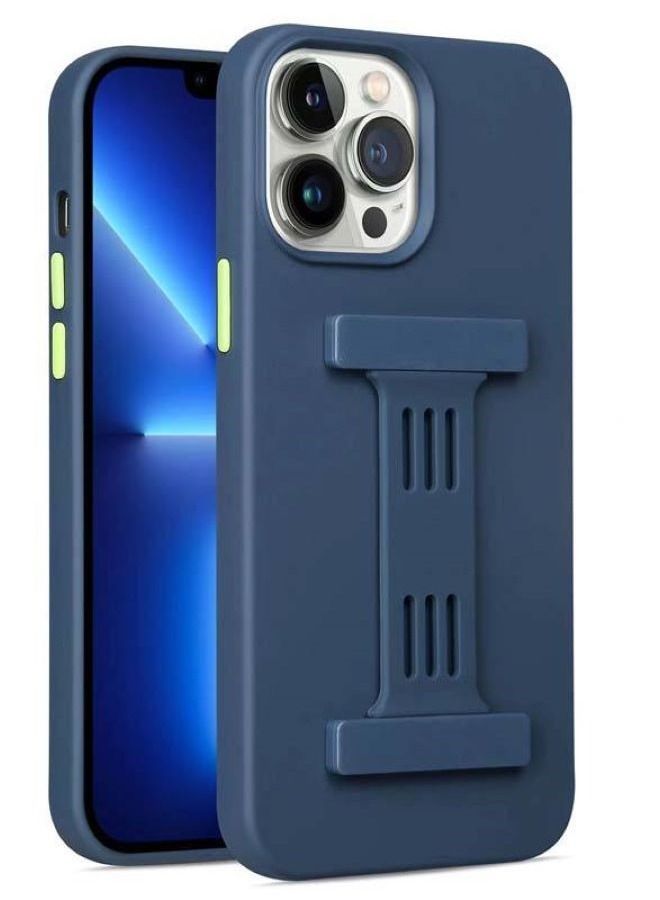 Magnetic Rubber Cover with Strap For Apple iPhone 14 Pro Max 6.7 inch Navy Blue - Image 1