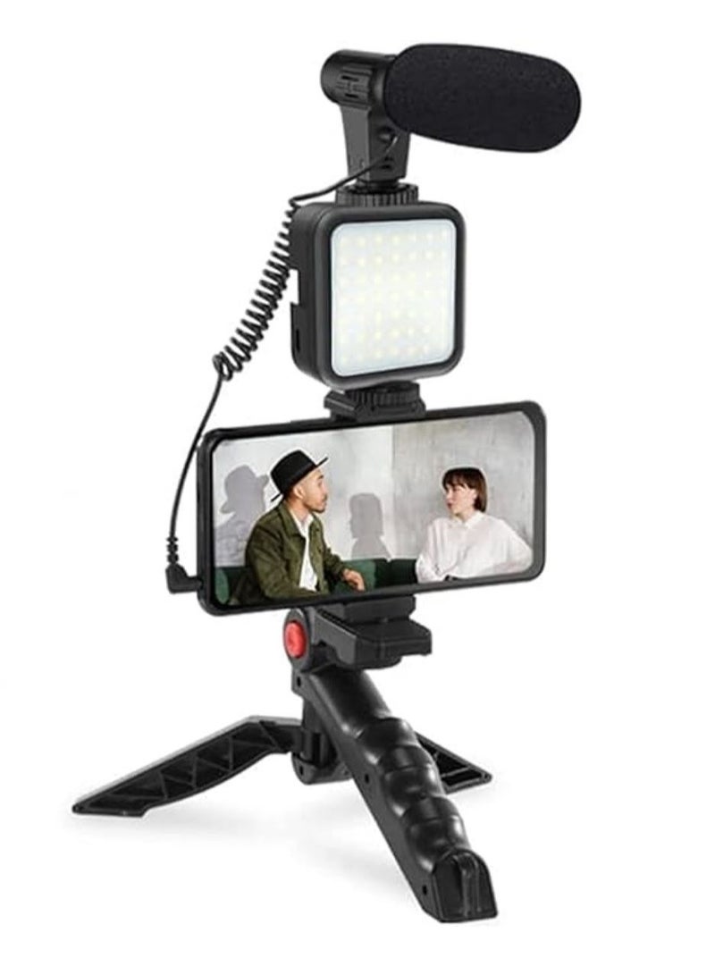 Smartphone & Camera Vlogging Studio Kits Video Shooting Photography Suit with Microphone LED Fill Light Mini Tripod - Image 1