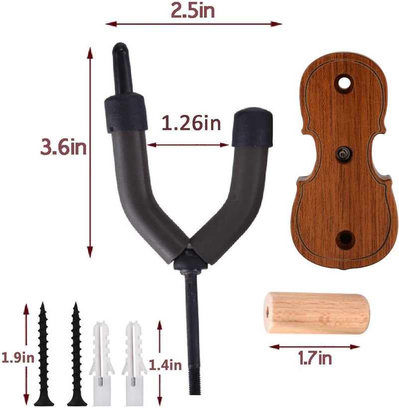 Rinastore BestSounds Violin Wall Mount Violin Hanger with Bow Hook Home & Studio Rosewood Violin/Viola Stand (Rosewood MA-R5) - Image 4
