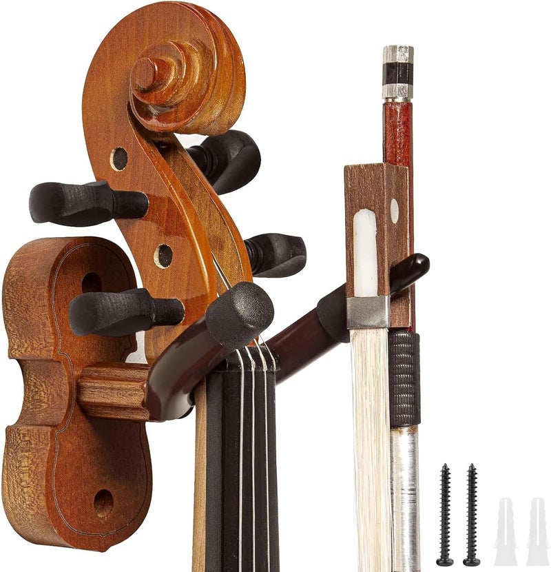 Rinastore BestSounds Violin Wall Mount Violin Hanger with Bow Hook Home & Studio Rosewood Violin/Viola Stand (Rosewood MA-R5) - Image 1