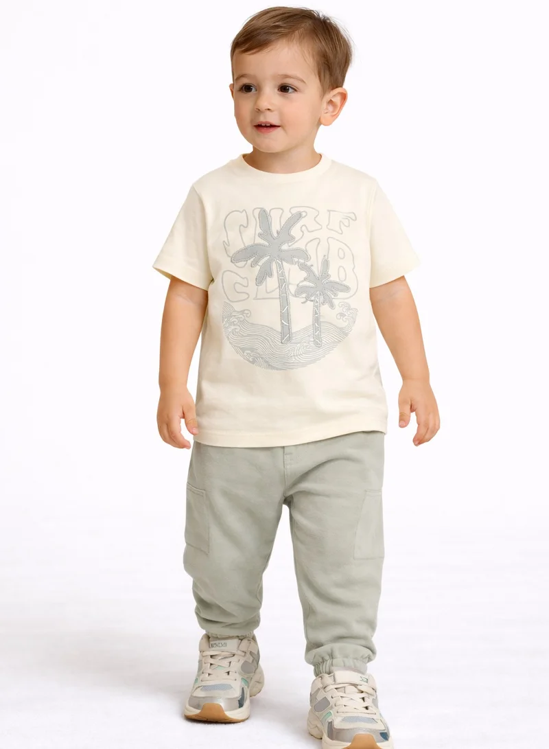 Dirkje Boys 2 Pc Set “Surf Club” Palm-Print Tee & Rib-Knit Joggers Set