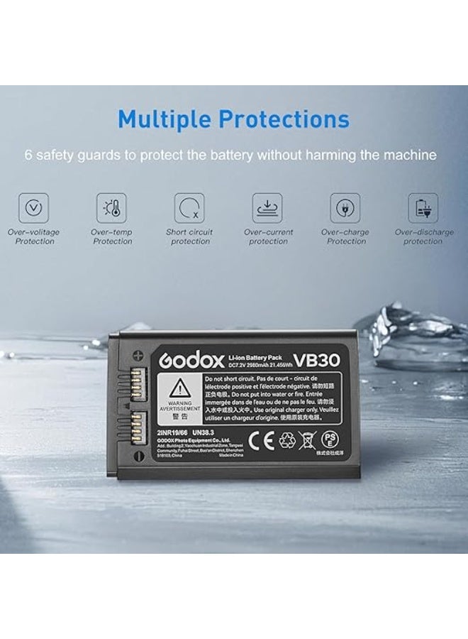 Godox V100 V1 V1Pro Battery Replacement V30 Battery with Type-C Charge 7.2V/2980mAh for V100C V100N V100S V1Pro-C V1Pro-N V1Pro-S V1C V1N V1S Camera Flash (VB26 Upgrade)- VB-26  - Image 3