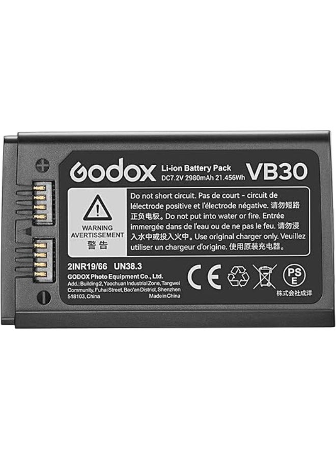 Godox V100 V1 V1Pro Battery Replacement V30 Battery with Type-C Charge 7.2V/2980mAh for V100C V100N V100S V1Pro-C V1Pro-N V1Pro-S V1C V1N V1S Camera Flash (VB26 Upgrade)- VB-26  - Image 1