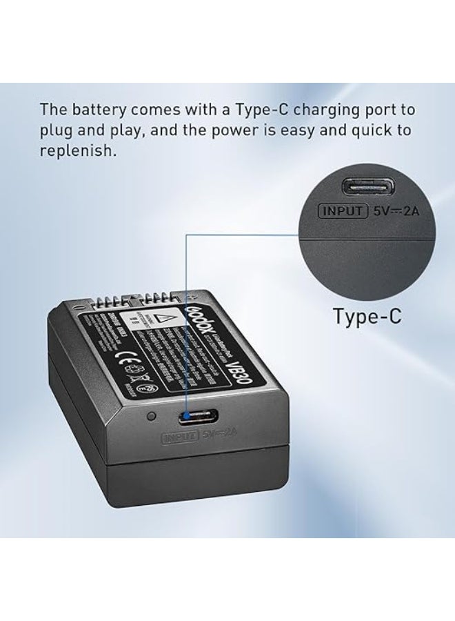 Godox V100 V1 V1Pro Battery Replacement V30 Battery with Type-C Charge 7.2V/2980mAh for V100C V100N V100S V1Pro-C V1Pro-N V1Pro-S V1C V1N V1S Camera Flash (VB26 Upgrade)- VB-26  - Image 5