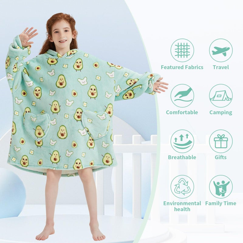 Fiosnow Avocado Blanket Hoodies for Kids 6-13YR Oversize Wearable Blanket Hoodies for Boys Girls Teens - Image 4
