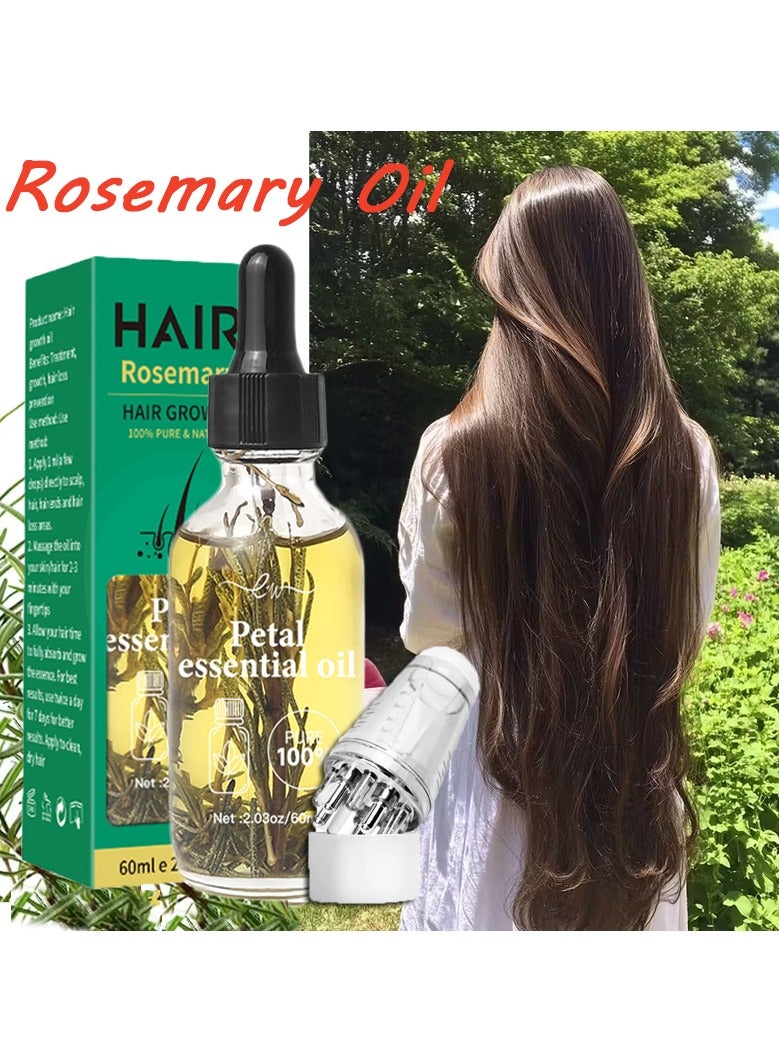Petal Rosemary Hair Growth Oil Hair Serum for Damaged, Brittle Hair Anti Hairs Loss Mint Hair Strengthening Oil Nourishing Roots Regrowth Hair For Men Women Scalp Health 60ml With roller applicator - Image 1