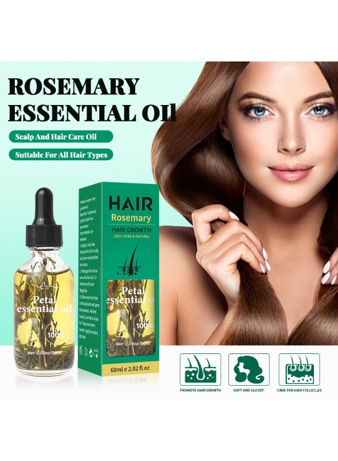 Petal Rosemary Hair Growth Oil Hair Serum for Damaged, Brittle Hair Anti Hairs Loss Mint Hair Strengthening Oil Nourishing Roots Regrowth Hair For Men Women Scalp Health 60ml With roller applicator - Image 2