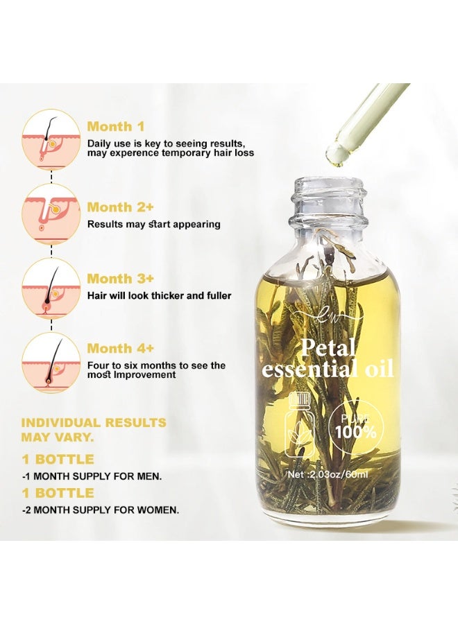 Petal Rosemary Hair Growth Oil Hair Serum for Damaged, Brittle Hair Anti Hairs Loss Mint Hair Strengthening Oil Nourishing Roots Regrowth Hair For Men Women Scalp Health 60ml With roller applicator - Image 3