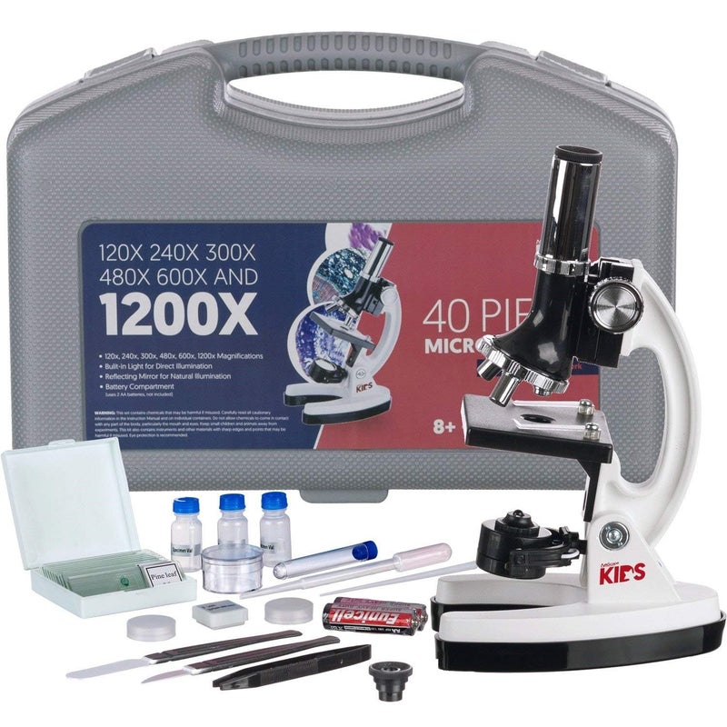 AmScope AmScope - FBA_M30-ABS-KT1-W AMSCOPE-Kids M30-ABS-KT1-W 120X-240X-300X-480X-600X-1200X 48pc Metal Arm & Base Educational Kids Biological Microscope Kit  - Image 1