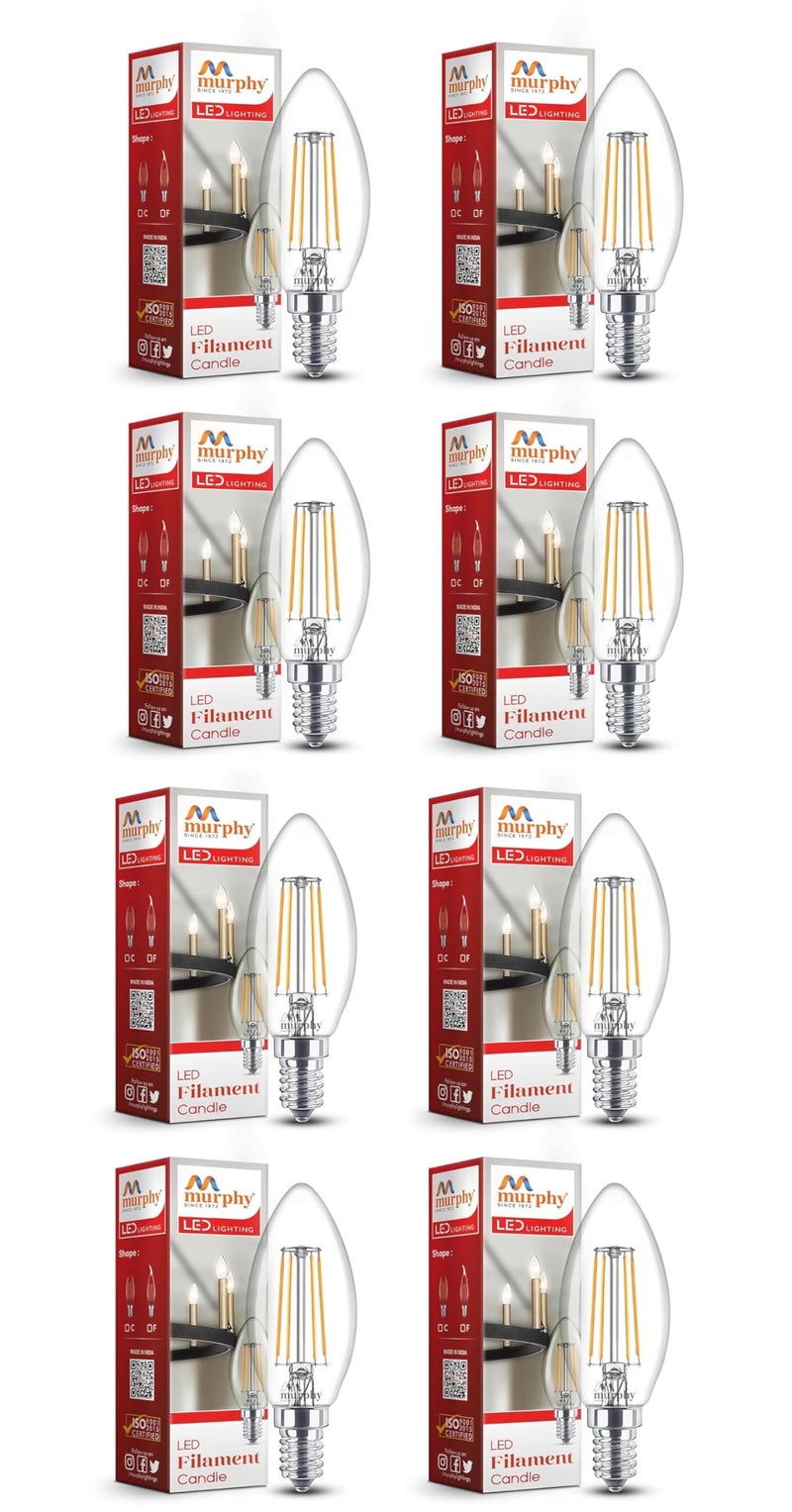 Murphy 5-watt Round Shape Filament Candle LED Bulb | Filament Candle Bulb Home & Decoration|Bulb Base: E14, Color: Warm White|Pack of 8 - Image 1