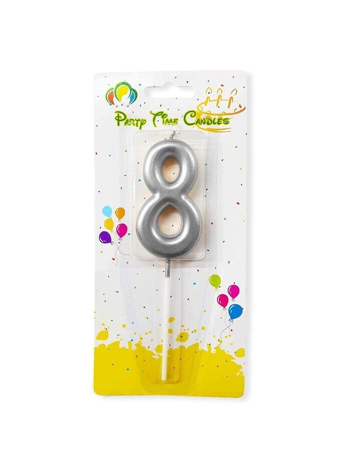 Party Time Silver Number 8 Birthday Candle Kids Adult Birthday Cake Decoration - Number Candle For Anniversary, Valentines Birthday Candle Cake Topper