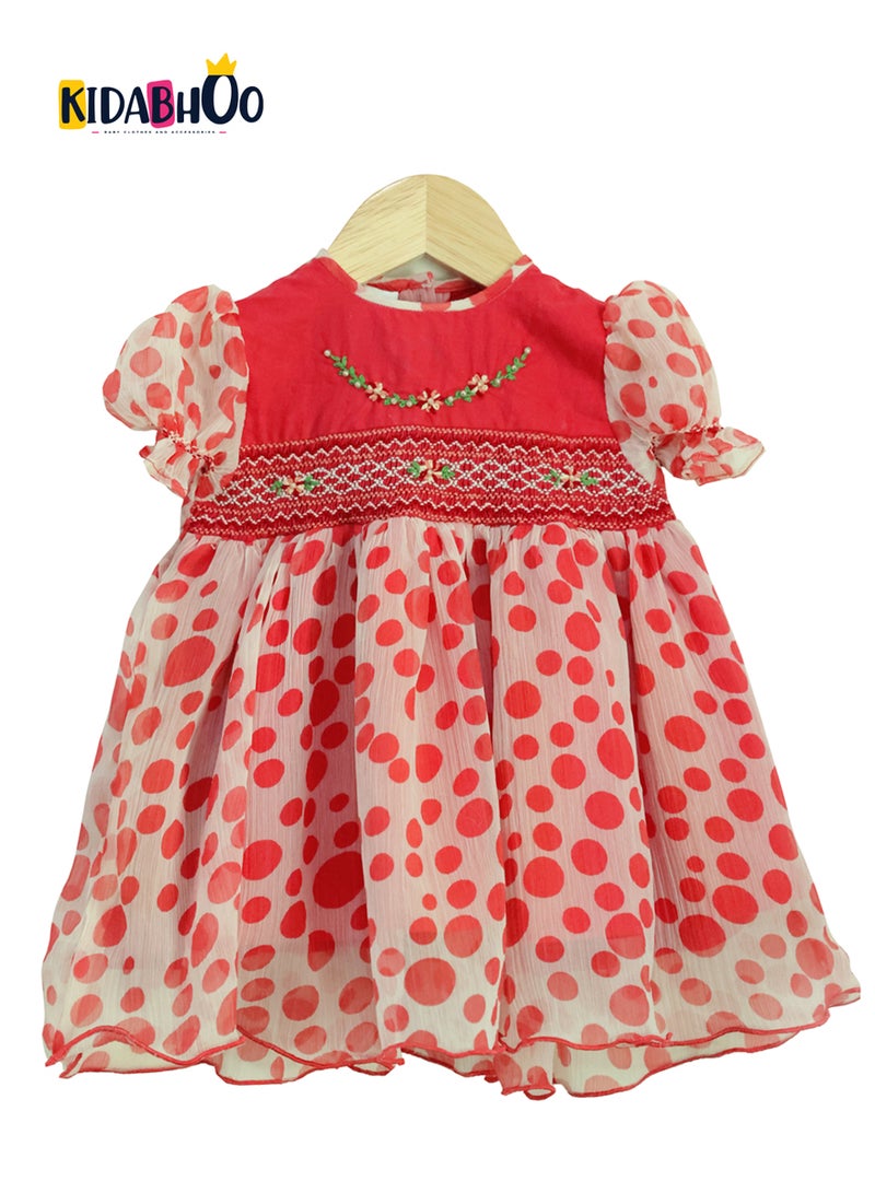 Kidabhoo Kids Smocked Dress for Girls - Polka Dot Delight  - Image 1
