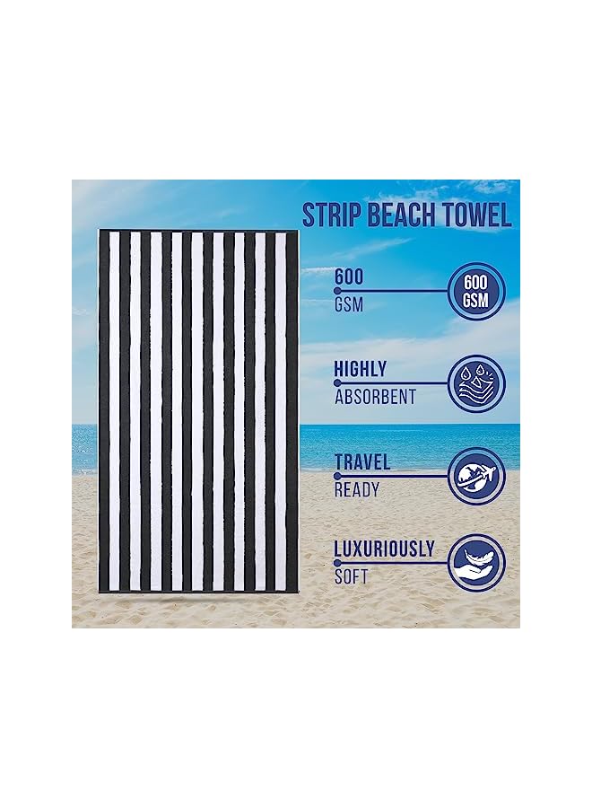 Zaboon Cotton Large Beach/Bath Towel 1Pc, 100Cm X 180Cm Oversized Towel, Cabana Stripe Towel Is Highly Absorbent & Quick Dry, Suitable For Bath, Beach, Pool & Spa, Pack Of 1, Grey Color - Image 4
