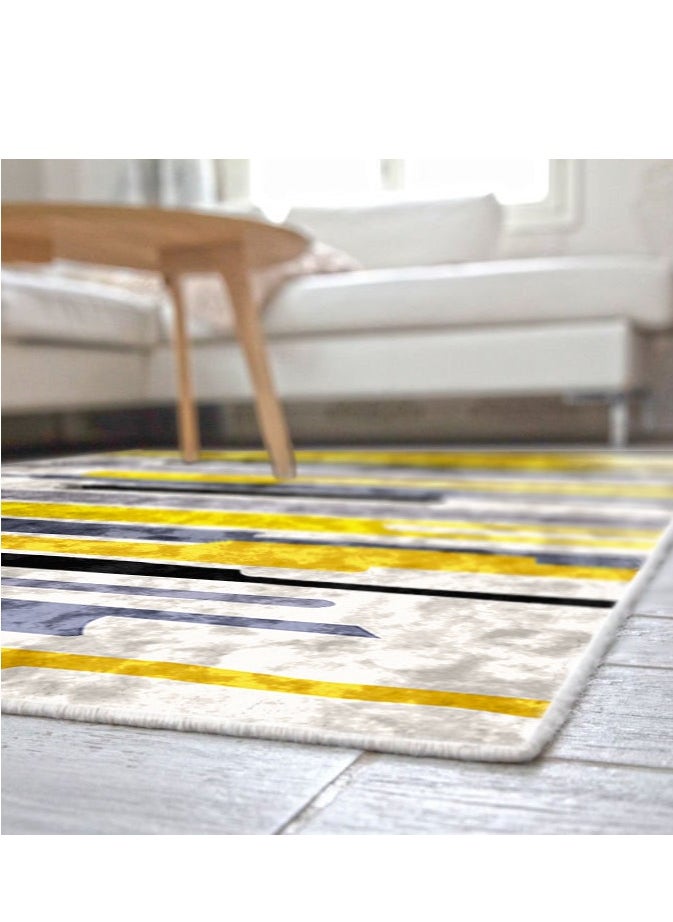 RIZARIES Yellow Grey Black Centerpiece Rug, Fabric, Rectangle  - Image 4