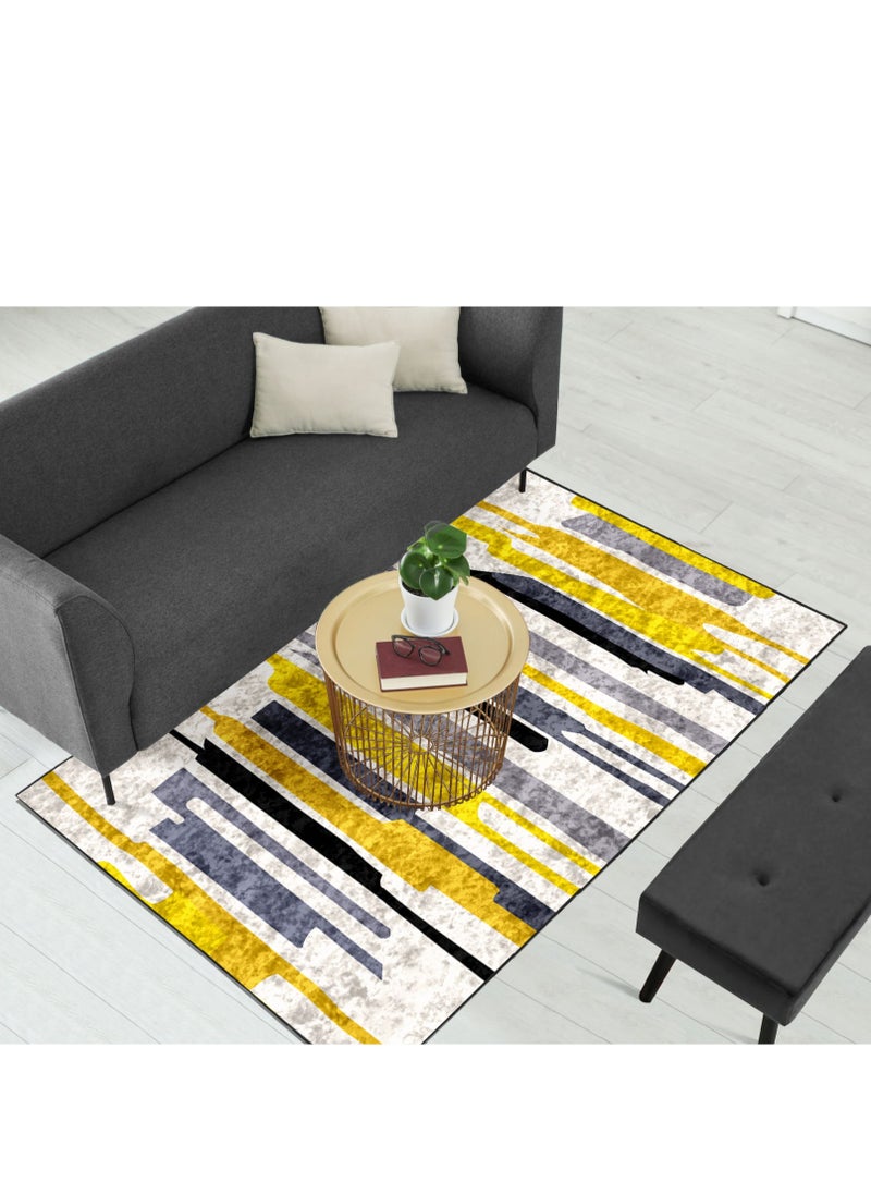 RIZARIES Yellow Grey Black Centerpiece Rug, Fabric, Rectangle  - Image 1
