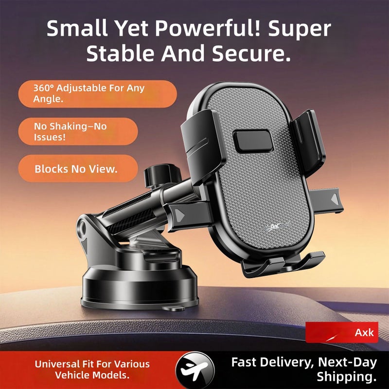 AXK New Suction Cup Car Phone Mount - Rotating & Shockproof Dashboard Holder for Navigation