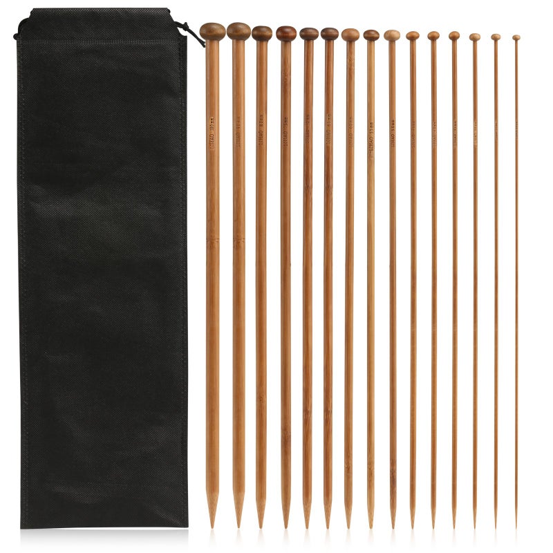 LIHAO 15 Pairs of Single Bamboo Pointed Knitting Needles for Wool 2 mm10 mmLength 35 cm