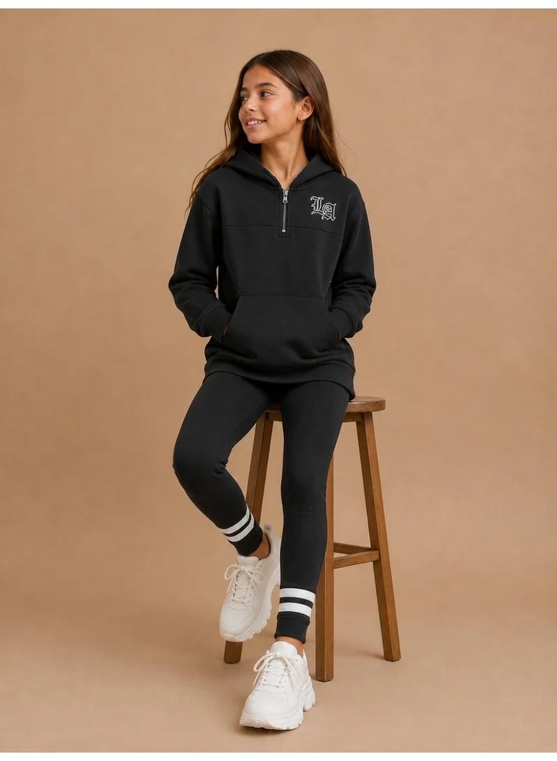 فكتور اند جين Girls "Los Angeles" Graphic Print Half Zip Long Top Hoodie and Ribbed Pants Set