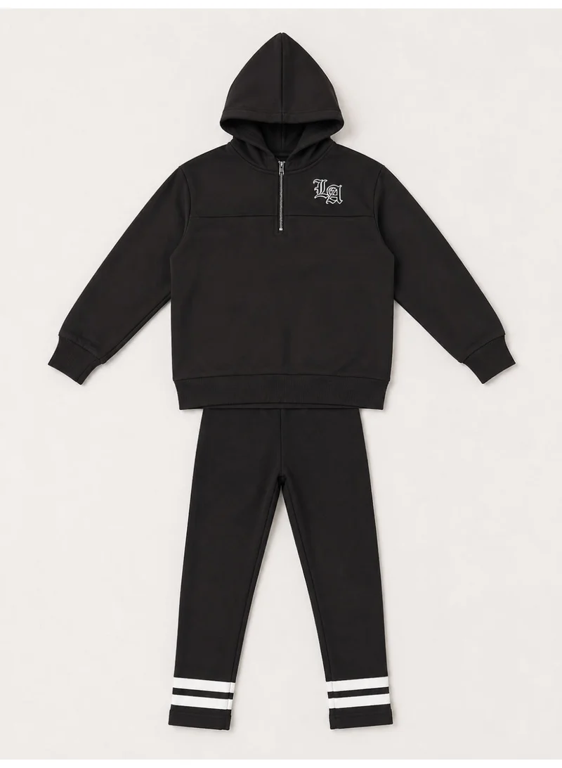 فكتور اند جين Girls "Los Angeles" Graphic Print Half Zip Long Top Hoodie and Ribbed Pants Set