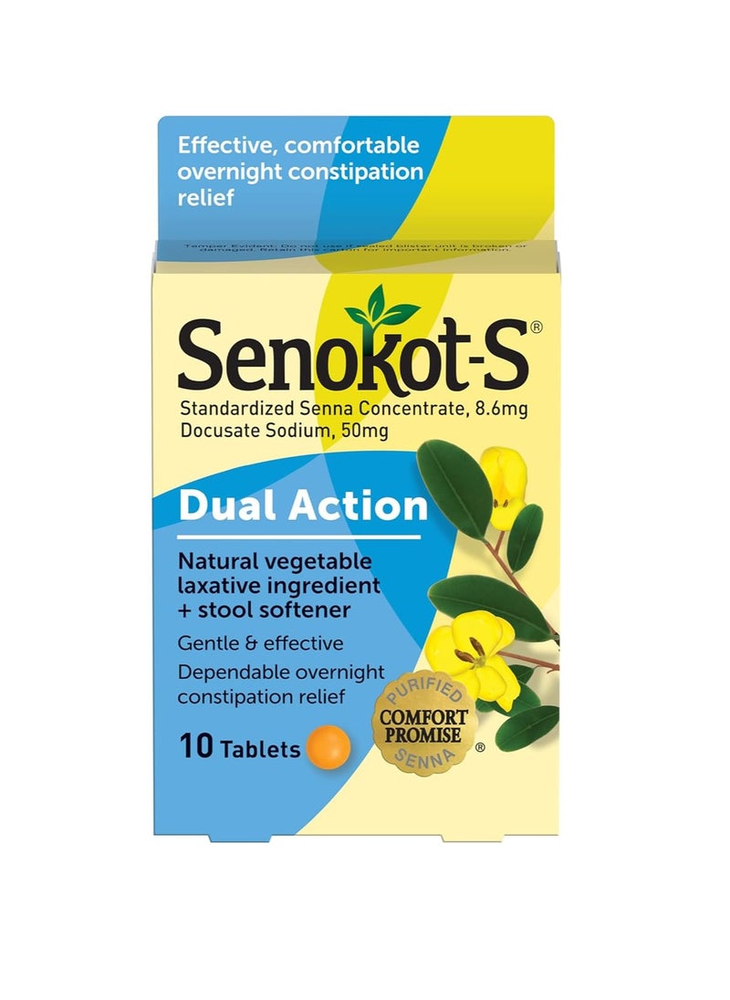 Senokot - Dual Action Natural Vegetable Laxative Ingredient Stool Softener 10 Tablets - Image 1