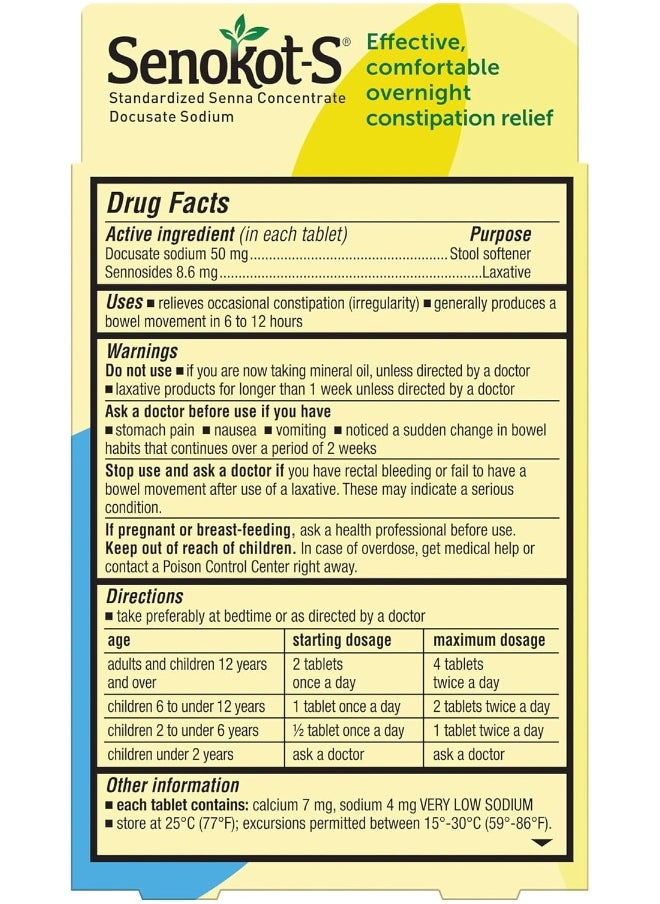 Senokot Natural Vegetable Laxative Ingredient Plus Stool Softener 10 tablets  - Image 3