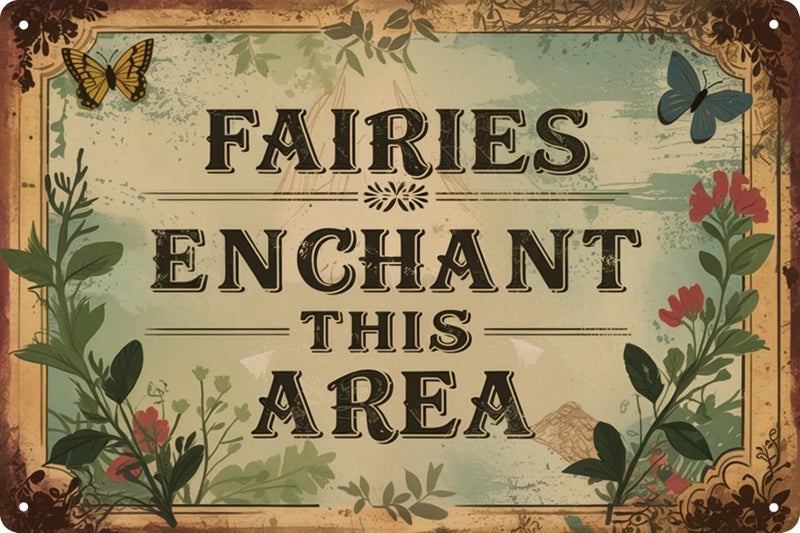 QIXFGUL Vintage Metal Tin Sign 8x12 in Enchanted Fairy Magic Whimsical Wall Art for Garden or Patio Decor Adds a Touch of Fantasy & Charm - Image 1