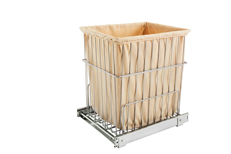 Rev-A-Shelf RevAShelf Pullout 20 Inch Deep Cabinet Floor Steel Mounted Clothes Laundry Hamper with Full Extension Slides Chrome HRV1520 S CR 