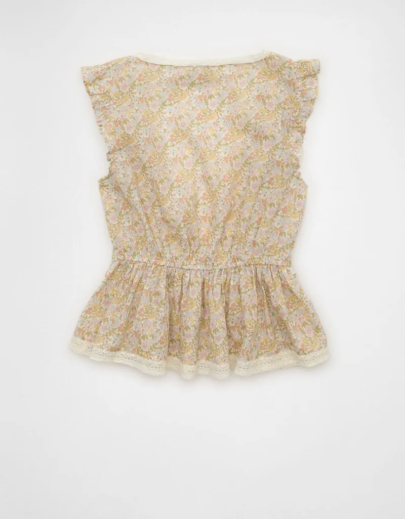 American Eagle  AE Lace Trim Flutter Sleeve Blouse for Women | Best Price UAE