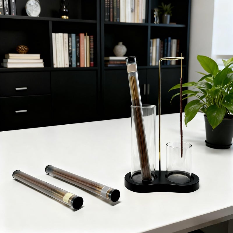 Moocervi Glass Incense Holder, Incense Sticks Burner Holder with Storage,Hang Upside Down Incense Holder for Sticks with Glass Ash Catcher for Meditation Yoga Spa Room Decor (Black Color) - Image 2
