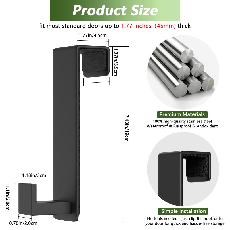 VINHOLD Over The Door Hooks, Door Hanger Hooks for Hanging Heavy Duty, Hat Organizer Coat Rack Towel Hooks for Bathroom, Door Rack for Bedroom Entryway Office (Black, 2 Pack, Fits 1-3/4" Thick Door) - Image 2