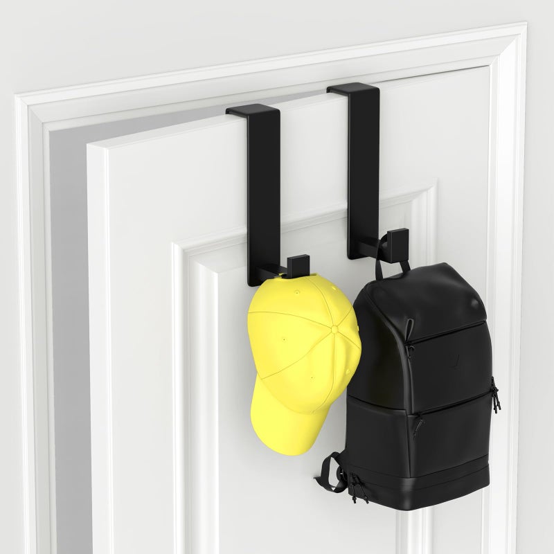 VINHOLD Over The Door Hooks, Door Hanger Hooks for Hanging Heavy Duty, Hat Organizer Coat Rack Towel Hooks for Bathroom, Door Rack for Bedroom Entryway Office (Black, 2 Pack, Fits 1-3/4" Thick Door) - Image 1