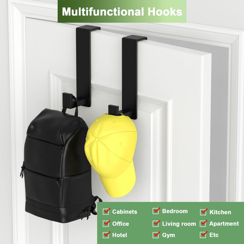 VINHOLD Over The Door Hooks, Door Hanger Hooks for Hanging Heavy Duty, Hat Organizer Coat Rack Towel Hooks for Bathroom, Door Rack for Bedroom Entryway Office (Black, 2 Pack, Fits 1-3/4" Thick Door) - Image 5